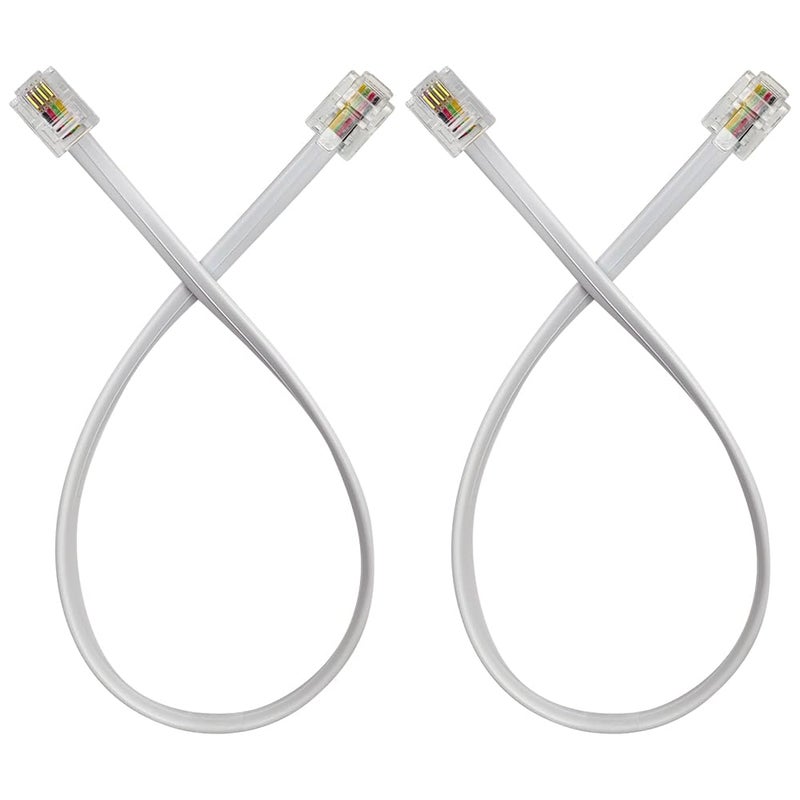 XANHAM Phone Cable 1 Foot Short Telephone Line Cord with RJ11 6P4C Connectors for Landline Phone, Fax Machine and Modem, for Both in-Wall and Out-Wall Using, White, 2 Pack, AV04222 - Image 1